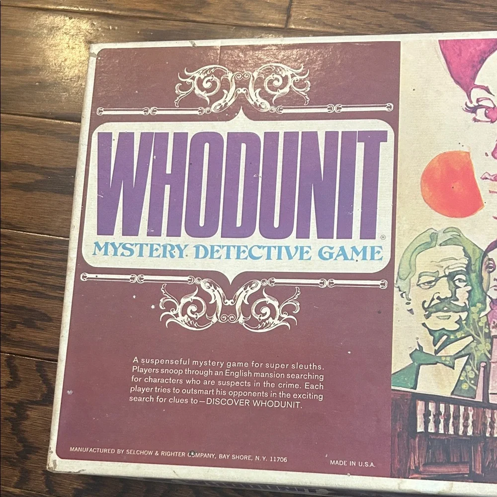 Whodunit Mystery Detective Game Vintage Box - Pink, Purple, Cream Artwork 1972 - Picture 2 of 8